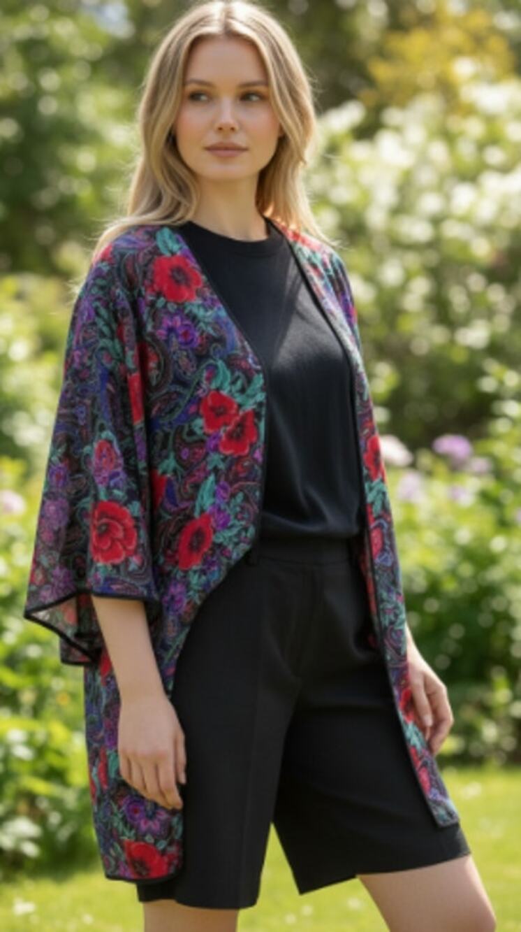 Vintage Delicates Kimono Robe Rich Colorful Floral Medium